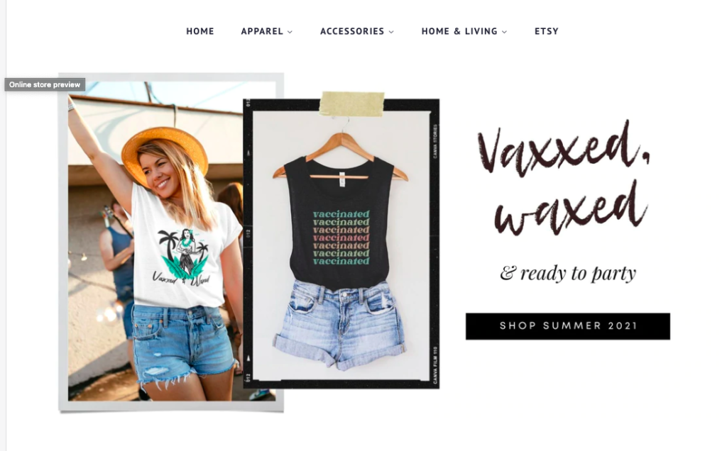 image of shopify slideshow that says vaxxed waxed and ready to party